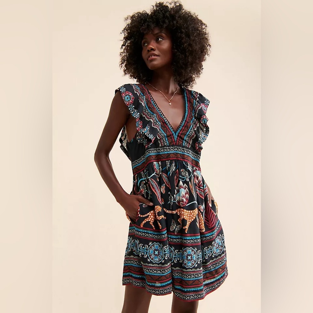 Anthropologie Black and Multicolor Patterned Top